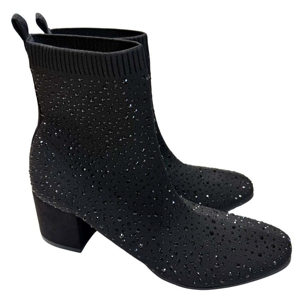 Kenneth Cole Reaction Ranya Rida Stretch Rhinestone Jewel Sock Booties 8 Black - Picture 2 of 10
